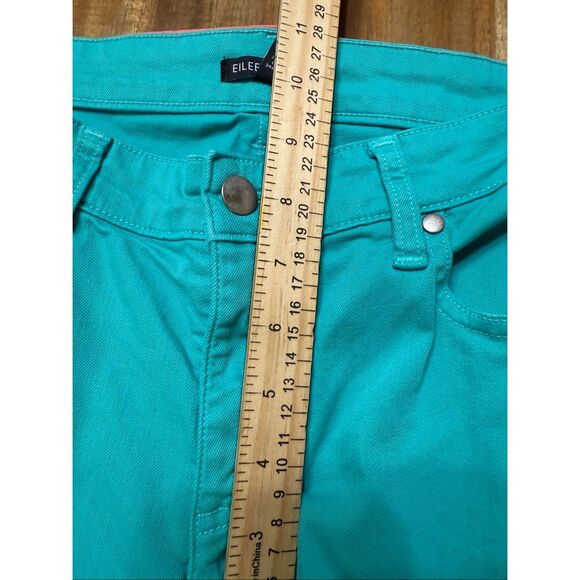 2 Eileen Fisher Pants Cotton blend 5-pocket Jean Style size 8 Aqua And Salmon - Picture 9 of 10
